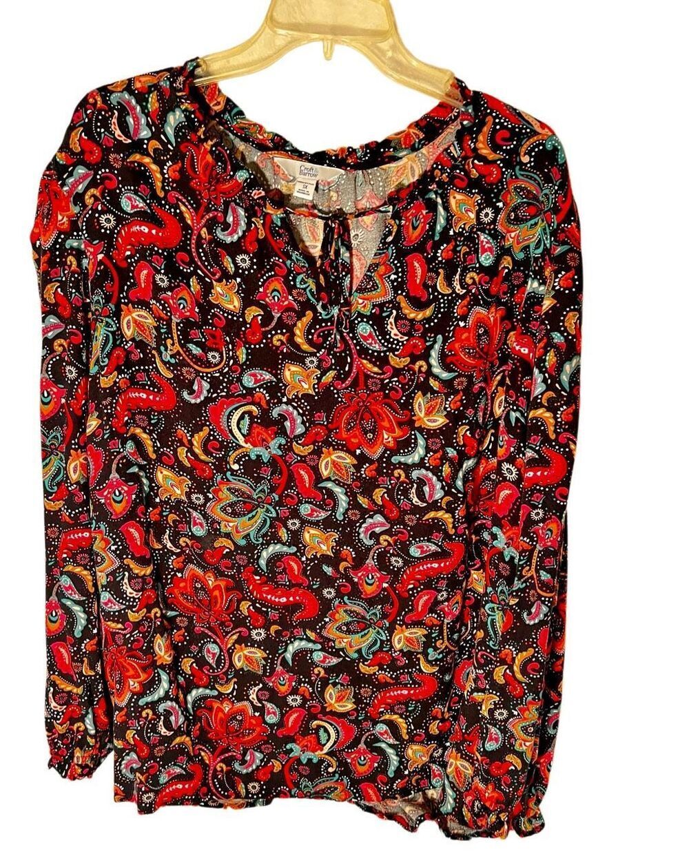 Croft & Barrow Red Colorful Floral Paisley Ultra Soft Rayon Long Sleeve Top 3XL
